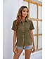cheap Women&#039;s Blouses &amp; Shirts-Women&#039;s Blouse Shirt Pink Army Green Navy Blue Plain Button Pocket Short Sleeve Daily Weekend Streetwear Casual Shirt Collar Regular S