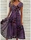 cheap Midi Dresses-Women&#039;s Casual Dress Midi Dress Purple Navy Blue Short Sleeve Floral Print Spring Summer V Neck 2022 S M L XL XXL 3XL
