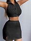cheap Women&#039;s Two Piece Sets-Women&#039;s Tracksuit Skirt Sets Streetwear Yellow Wine Casual Daily Plain Zipper Split Shirt Collar Skirt S M L XL XXL