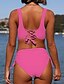 cheap Bikini Sets-Women&#039;s Swimwear Bikini 2 Piece Normal Swimsuit Pleated 2 Piece High Waist Open Back Sexy Pure Color V Wire Vacation Stylish Bathing Suits