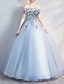 cheap Quinceanera Dresses-Ball Gown Prom Dresses Floral Dress Quinceanera Prom Floor Length Short Sleeve Off Shoulder Polyester with Appliques Pure Color 2024