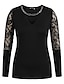 cheap Blouses &amp; Shirts-Women&#039;s Shirt Blouse Black Lace Patchwork Plain Casual Weekend Long Sleeve Round Neck Streetwear Regular S