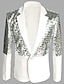 cheap Blazer&amp;Jacket-Men&#039;s Sparkle Casual Sequin Blazer Regular Regular Fit Sequin Color Block White Blue 2024