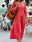 cheap Design Cotton &amp; Linen Dresses-Women&#039;s Summer Cotton Linen Maxi Dress Casual Split Neck Ruched Half Sleeve