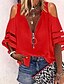cheap Women&#039;s Blouses &amp; Shirts-Women&#039;s Blouse Shirt Blue Pink Red Plain Patchwork Cut Out 3/4 Length Sleeve Daily Weekend Streetwear Casual V Neck Regular S