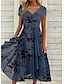 זול שמלות מידי-בגדי ריקוד נשים שמלת קז&#039;ואל שמלת מידי סגול כחול נייבי שרוולים קצרים פרחוני דפוס אביב קיץ צווארון V 2022 S M L XL XXL 3XL