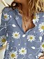 cheap Women&#039;s Blouses &amp; Shirts-Women&#039;s Blouse Shirt Green Blue Purple Floral Daisy Button Print Long Sleeve Holiday Weekend Streetwear Casual Shirt Collar Regular Floral S / 3D Print