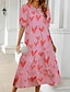 cheap Print Dresses-Women&#039;s Casual Dress Shift Dress Swing Dress Midi Dress White Pink Red Half Sleeve Floral Print Summer Spring Crew Neck Vacation 2023 S M L XL XXL 3XL 4XL 5XL
