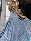 cheap Party Dresses-A-Line Prom Dresses Sparkle &amp; Shine Dress Wedding Guest Prom Floor Length Sleeveless Off Shoulder Polyester Backless with Sequin Slit 2024