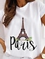 ieftine Tricouri Damă-2022 nou model de imprimeu Paris Tower, ocazional pentru femei, tricou personalizat cu gât rotund, drăguț și simplu