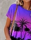 cheap Women&#039;s T-shirts-Women&#039;s T shirt Tee Plants Print Casual Holiday Going out Hawaiian Basic Holiday Short Sleeve Round Neck Purple