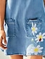 billige T-shirt kjoler-dame denim kjole minikjole blå kortærmet blomsterlomme forår sommer v-hals 2023 m l xl xxl 3xl