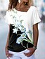 billiga T-shirt-Dam T-shirt Grön Blå Vit Blommig Färgblock Mönster Kortärmad Ledigt Helgen Grundläggande V-hals Normal Blom-tema Målning S / 3D-tryck