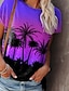 cheap Women&#039;s T-shirts-Women&#039;s T shirt Tee Plants Print Casual Holiday Going out Hawaiian Basic Holiday Short Sleeve Round Neck Purple
