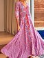 cheap Casual Dresses-Women&#039;s A Line Dress Maxi long Dress Pink Half Sleeve Floral Print Ruched Print Spring Summer V Neck Elegant Casual Modern 2022 S M L XL XXL 3XL