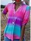 Недорогие Женские блузы и фуфайки-Жен. Блуза Рубашка Пурпурный Градиент цвета С принтом Рукав 3/4 Повседневные выходные Уличный стиль На каждый день V-образный вырез Обычный S / 3D печать