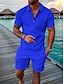 cheap Men&#039;s T shirt and Shorts Set-Men&#039;s Collar Polo Shirt Shorts and T Shirt Set Zip Fashion Designer Casual Short Sleeve Pink Yellow Army Green Royal Blue Red Beige Floral Print Turndown Zip Casual Daily Zipper 2 Piece Clothing