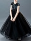 cheap Party Dresses-Kids Girls&#039; Dress Solid Colored Short Sleeve Wedding Party Sequins Ruched Mesh Cute Princess Polyester Maxi A Line Dress Tulle Dress Flower Girl&#039;s Dress Summer Spring 3-12 Years Black Wine Navy Blue