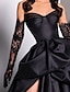 Χαμηλού Κόστους Βραδινά Φορέματα-βραδινό φόρεμα σε γραμμή μαύρο φόρεμα νυφικό μασκαράδα δικαστήριο τρένο αμάνικο στράπλες Τετάρτη Addams οικογενειακό σατέν με σκίσιμο καθαρό χρώμα χορού 2024