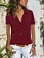 cheap Tees &amp; T Shirts-Women&#039;s Blouse Pocket Daily Solid Colored T-shirt Sleeve Shirt Collar Summer Light Blue Black Purple Dark Red Pink