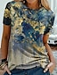 hesapli Kadın Tişörtleri-Kadın&#039;s T gömlek Yonca Havuz Mor Batik Desen Kısa Kollu Günlük Hafta sonu Temel Yuvarlak Yaka Normal Soyut Resim S / 3D Baskı