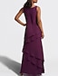 cheap Mother of Bride Dresses with Jacket-Two Piece A-Line Mother of the Bride Dress Wedding Guest Elegant Jewel Neck Floor Length Chiffon Sleeveless Wrap Included with Cascading Ruffles Solid Color 2024