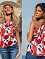 cheap Women&#039;s T-shirts-Women&#039;s T shirt Tee Blue white red Floral Ruffle Sleeveless Casual Going out One-Shoulder Sexy Beach One Shoulder Regular S / Halter Neck