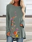 cheap Women&#039;s T-shirts-Women&#039;s Tunic Black Blue Green Floral Print Long Sleeve Daily Holiday Tunic Vintage Round Neck Long Loose Fit S