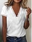 cheap Tees &amp; T Shirts-Women&#039;s T shirt Tee White Yellow Blue Lace Lace Trims Plain Casual Weekend Short Sleeve V Neck Basic Regular S