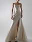 cheap Evening Dresses-A-Line Evening Gown Sexy Dress Wedding Guest Prom Floor Length Sleeveless Spaghetti Strap Satin with Slit Pure Color 2024