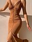 cheap Party Dresses-Women&#039;s Sheath Dress Party Dress Maxi long Dress Brown Sleeveless Pure Color Backless Cold Shoulder Button Spring Summer Spaghetti Strap Party Elegant Party Slim 2022 S M L XL