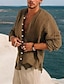 ieftine Cămăși Bumbac-Bărbați Cămașă cămașă de in Manșon Lung Culoare solidă Stil Nautic Maro În aer liber Stradă Buton în jos Îmbrăcăminte Modă Casual Comfortabil / Vară / Primăvară / Vară