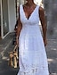 cheap Casual Dresses-Women&#039;s A Line Dress Maxi long Dress White Sleeveless Pure Color Ruched Lace Spring Summer V Neck Stylish Casual Vacation 2022 S M L XL XXL 3XL 4XL 5XL