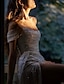 tanie Suknie wieczorowe-suknie wieczorowe o kroju syreny błyszczący suknia ślubna na przyjęcie sukienka na studniówkę tren trapezowy krótki rękaw odsłonięte ramiona cekiny z rozcięciem 2024
