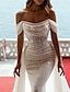 Χαμηλού Κόστους Βραδινά Φορέματα-Τρομπέτα / Γοργόνα Βραδινά φορέματα Πολυτελές Φόρεμα Γαμήλιο Πάρτι Ουρά Κοντομάνικο Ώμοι Έξω Αποσπώμενο Με πούλιες με Φούστα 2024