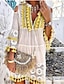 Χαμηλού Κόστους απλά φορέματα-Γυναικεία Φόρεμα ριχτό Μονόχρωμες Φούντα Φούντα στρίφωμα Λαιμόκοψη V Μίνι φόρεμα Καθημερινό Καθημερινά Διακοπές 3/4 Μήκος Μανικιού Καλοκαίρι Άνοιξη