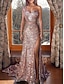 cheap Evening Dresses-Mermaid Dress Evening Dresses Red Green Dress Sparkle &amp; Shine Dress Prom Formal Evening Court Train One Shoulder Sleeveless Sequined with Sequin Slit 2024
