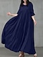 Χαμηλού Κόστους σχέδιο βαμβακερά &amp; λινά φορέματα-Γυναικεία Καθημερινό φόρεμα Φόρεμα από βαμβακερό λινό Φόρεμα ριχτό από τη μέση και κάτω Μακρύ Φόρεμα Μάξι Φόρεμα Μαύρο Ανθισμένο Ροζ Πράσινο του τριφυλλιού Κοντομάνικο Μονόχρωμες Σουρωτά