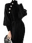 Χαμηλού Κόστους Μάλλινα φορέματα-γυναικείο πουλόβερ φόρεμα χειμερινό φόρεμα με θήκη φόρεμα μέχρι το γόνατο φόρεμα μαύρο χακί μπεζ μακρύ μανίκι καθαρό χρώμα κουμπί φθινόπωρο χειμώνα φθινόπωρο ζιβάγκο κομψό χειμωνιάτικο φόρεμα