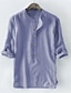 cheap Men&#039;s Casual Shirts-Men&#039;s Shirt Linen Shirt Solid Colored Collar Henley Daily Outdoor Button-Down Print Half Sleeve Tops Casual Gray Beige Light Blue / Summer