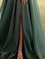 billige Aftenkjoler-a-line aftenkjole rød grøn kjole bryllupsgæstebal feje/børstetog kortærmet en skulder organza med rynket slids 2024