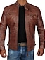 cheap Men’s Furs &amp; Leathers-Men&#039;s Jacket Faux Leather Jacket Winter Regular Solid Color Full Zip Streetwear Casual Outdoor Daily Waterproof Windproof Warm Black Brown