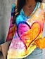 billige T-skjorter til kvinner-Dame T skjorte Hjerte Gul Lapper Trykt mønster Langermet Avslappet Sport Ferie Strandstil V-hals Normal Høst vinter