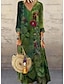 cheap Print Dresses-Women&#039;s Casual Dress Ethnic Dress Long Dress Maxi Dress Green 3/4 Length Sleeve Floral Print Summer Spring Fall V Neck Classic Vacation 2023 S M L XL XXL 3XL 4XL
