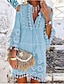 Χαμηλού Κόστους απλά φορέματα-Γυναικεία Φόρεμα ριχτό Φούντα Φούντα στρίφωμα Λαιμόκοψη V Μίνι φόρεμα Καθημερινά 3/4 Μήκος Μανικιού Καλοκαίρι Άνοιξη