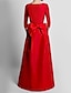 cheap Evening Dresses-Two Piece Fall Wedding Jumpsuits Evening Gown Elegant Dress Red Green Dress Detachable Floor Length Long Sleeve V Neck Pocket Stretch Fabric with Butterfly 2024