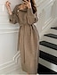 Χαμηλού Κόστους Μάλλινα φορέματα-γυναικείο πουλόβερ φόρεμα χειμερινό φόρεμα με θήκη φόρεμα μέχρι το γόνατο φόρεμα μαύρο χακί μπεζ μακρύ μανίκι καθαρό χρώμα κουμπί φθινόπωρο χειμώνα φθινόπωρο ζιβάγκο κομψό χειμωνιάτικο φόρεμα