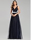 cheap Prom Dresses-A-Line Prom Dresses Empire Dress Wedding Guest Prom Floor Length Sleeveless V Neck Tulle with Sequin Appliques 2024