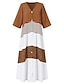 preiswerte Bedruckte Kleider-Damen Freizeitkleid Swingkleid langes Kleid Maxikleid braun Halbarm Farbblock Knopf Sommer Frühling V-Ausschnitt Basic 2023 5xl