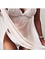 billige Sexy undertøy-Dame Pyjamas Nattskjorte 2 deler Ren farge Ultratynn Komfort Hjem Daglig Blonder stropper Ermeløs Vår Sommer Hvit